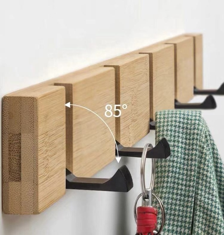 High Quality Entryway Wooden Clothes Hanger Bamboo Wall Mounted Coat Rack With 5 Dual Rails Hooks For Hanging Towels Hats Key