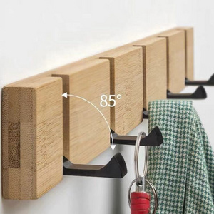 High Quality Entryway Wooden Clothes Hanger Bamboo Wall Mounted Coat Rack With 5 Dual Rails Hooks For Hanging Towels Hats Key