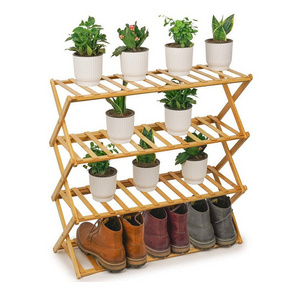 Home Cabinet Collapsable Shoe Stand X-Shaped Bamboo 5 Tiers  Free Standing Portable Wooden Foldable Shoe Rack Storage Organizer