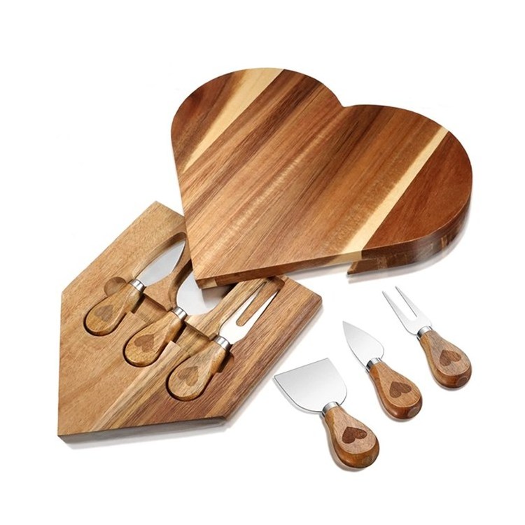 Kitchen Heart Shape Cutting Board Multifunction Meat Fruit Vegetable Serving Platter Acacia Wooden Cheese Boards With Knives