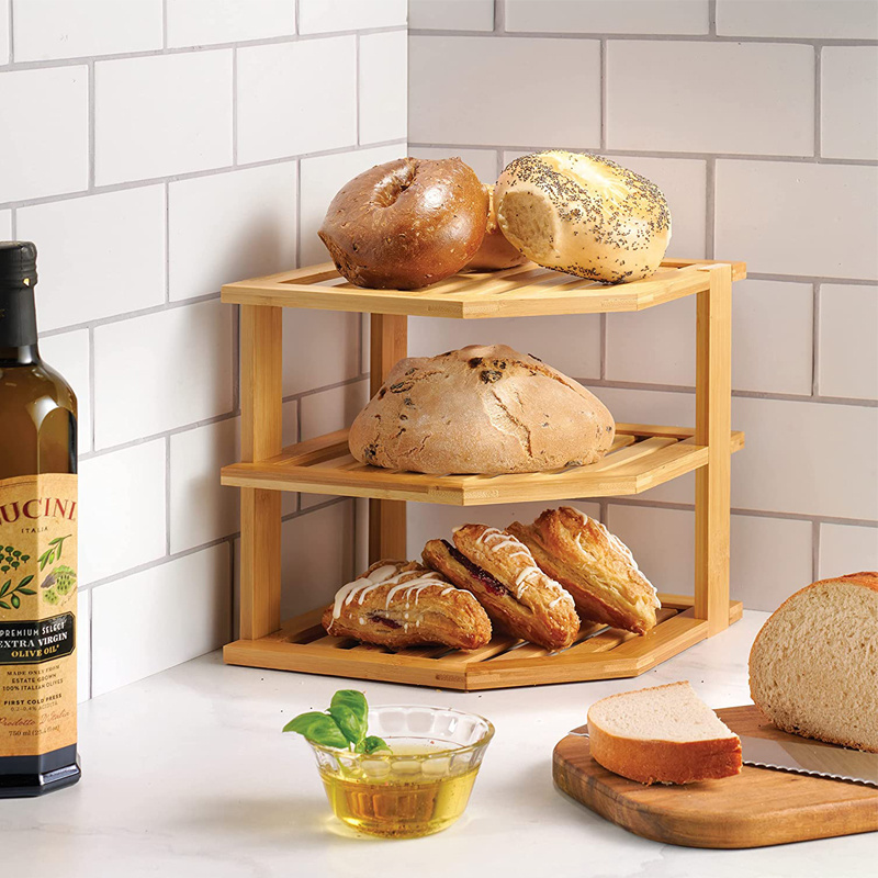 Wholesale Premium Bamboo 3 Tier Kitchen Cabinet Corner Storage Shelf Countertop Dish Plate Organizer And Storage Holder