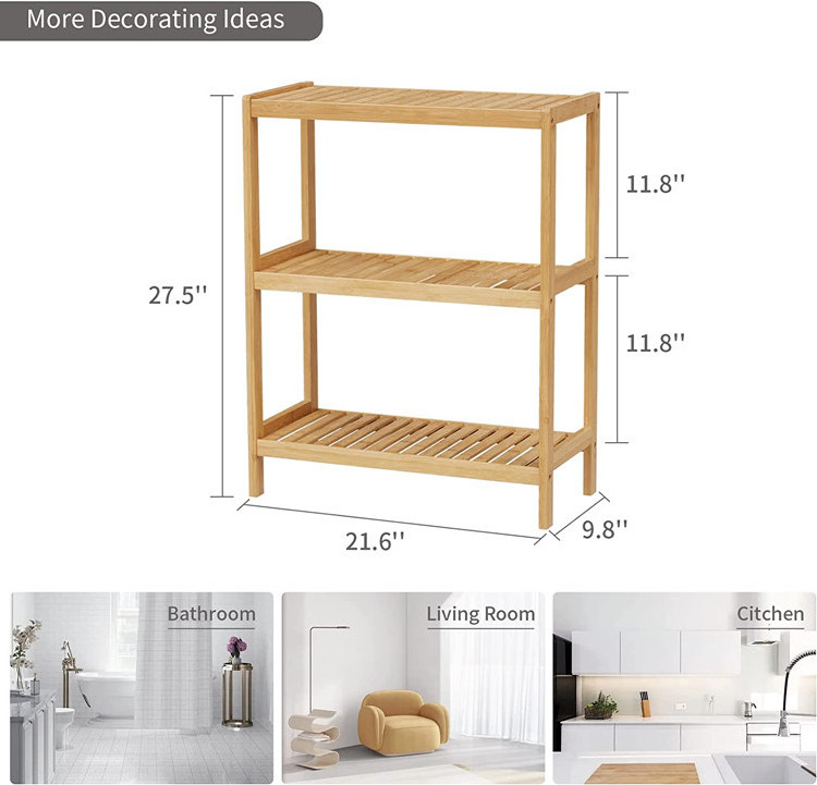 Multifunctional Bathroom Kitchen Living Room Plant Flower Holder 3 Tier Bamboo Storage Racks Shelving Units Standing Type