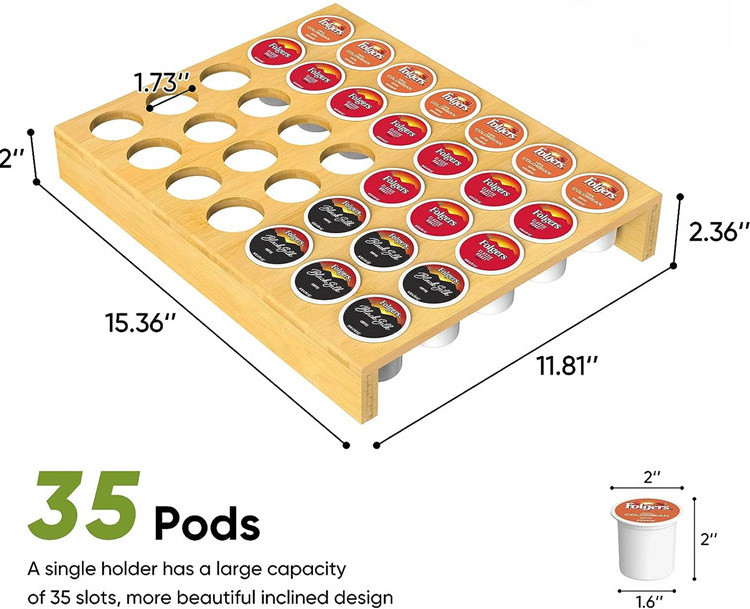 Set Of 2 Bamboo Keurig 70 Pods Drawer Organizer Tray Coffee Station Carousel Storage K Cup Coffee Pod Holder