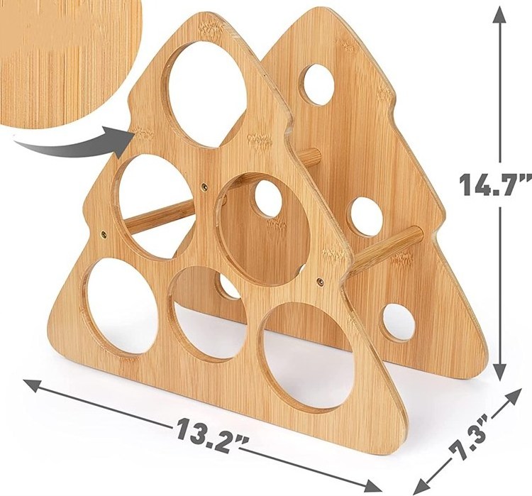 Home Decor Christmas Tree Shape Wood 6 Bottles Organizer Kitchen Tabletop Display Bamboo Wine Holder Storage Cabinet Wine Racks