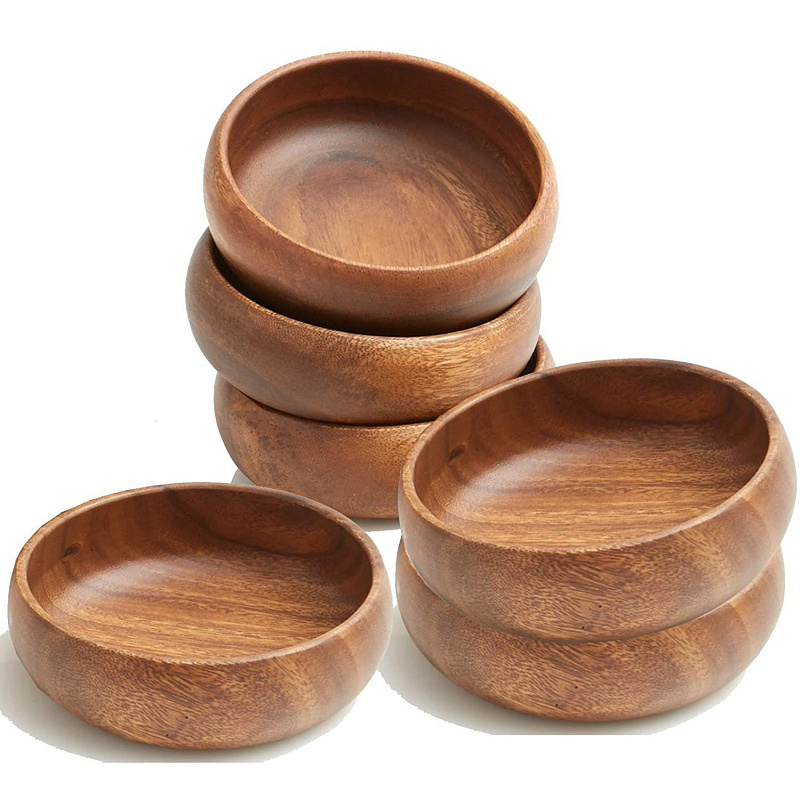 Wholesale Custom Rustic Acacia Wood Dough Bowls Set Snack Fruits Rice Soup Nuts Serving Handcrafted Wooden Fruit Salad Bowl