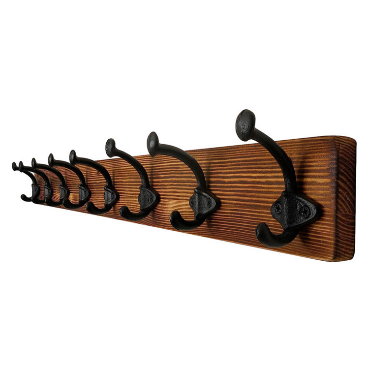 Home Dector Custom Hanging Rustic Wood 8 Wall Mounted Cloth Rack Wall Hooks & Coat Racks With Cast Iron Hanger For Living Room