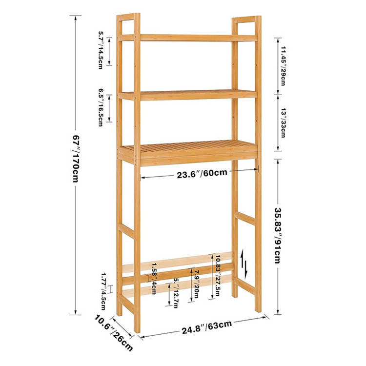 High Quality Modern Bathroom Cabinet Bamboo 3-Tier Adjustable Standing Rack Bath Corner Organizer Over Toilet Storage Shelf