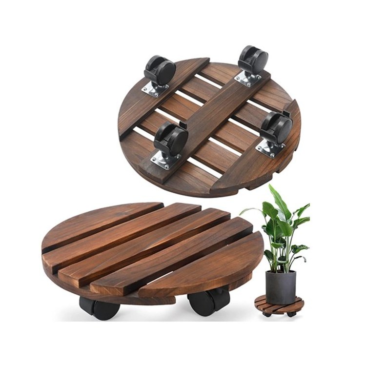 Outdoor Wooden Rolling Plant Stand Plant Caddy Indoor Rotating Caster Rolling Garden Flower Pot Planter Stand With Wheels