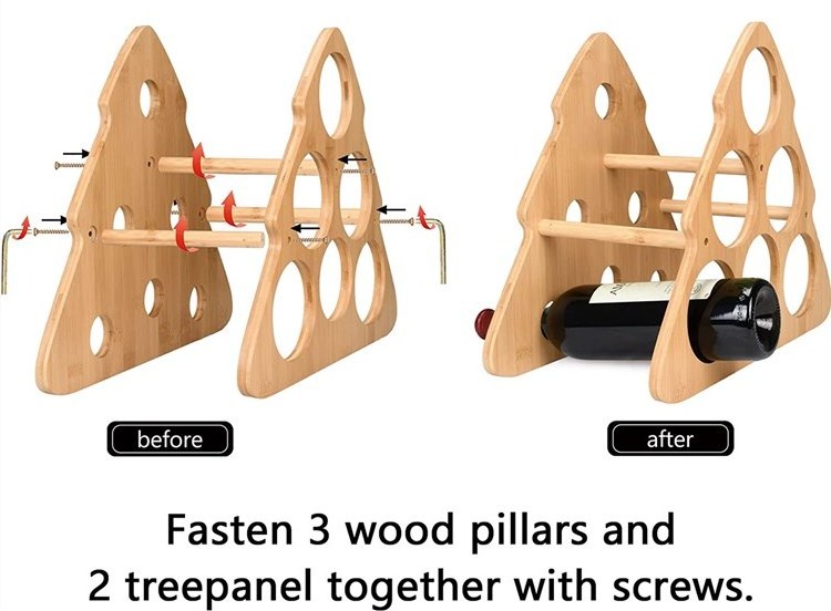 Home Decor Christmas Tree Shape Wood 6 Bottles Organizer Kitchen Tabletop Display Bamboo Wine Holder Storage Cabinet Wine Racks