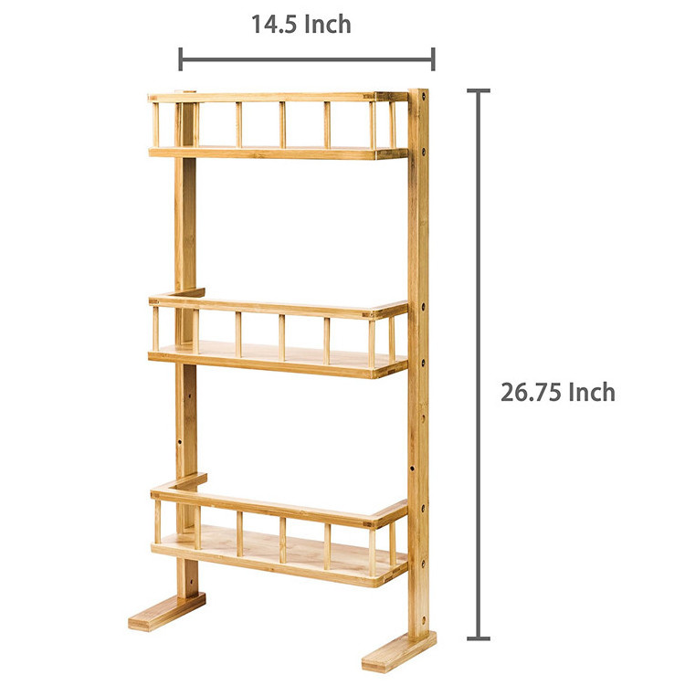 Kitchen Refrigerator Side Seasoning Storage Rack Ladder Shelf Fridge 3 Tier Wall Mounted Bamboo Spice Rack