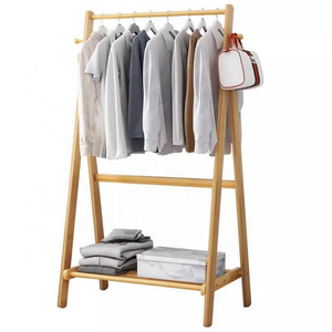 Multifunction Foldable Bamboo Cloth Holder Tower Garment  Hat Organizer Floor-Standing Wooden Clothes Hanger Rack Stand