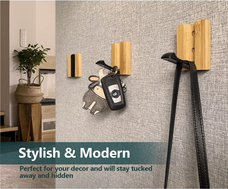 Modern Home Dector Wooden Clothing Hanger Entryway Customized Size Bamboo Wall Mounted Coat Rack With Retractable Hooks