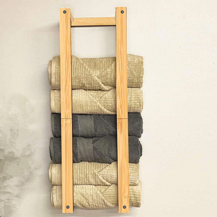 Home Decoration Floating Display Tower Storage Rack Handmade Natural Bamboo Wall Mounted Blanket Holder For Bathroom