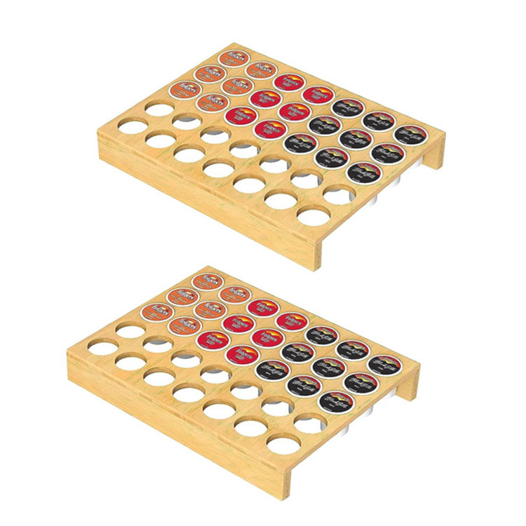 Set Of 2 Bamboo Keurig 70 Pods Drawer Organizer Tray Coffee Station Carousel Storage K Cup Coffee Pod Holder