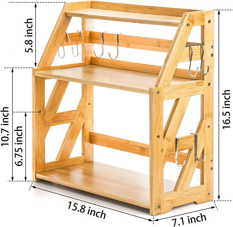 Pantry organizer kitchen gadgets tool rack stand holders  Adjustable Display Shelf Bamboo Spice Storage Rack With Hook