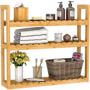 Adjustable Bamboo Bathroom Shelf Over Toilet Shower Caddy Hanging 3 Tier Wall Mounted Towel  Bath Accessory Organizer Rack