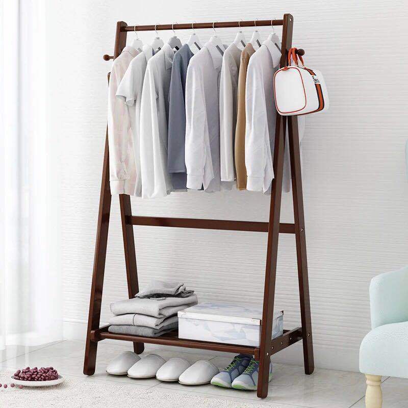 Multifunction Foldable Bamboo Cloth Holder Tower Garment  Hat Organizer Floor-Standing Wooden Clothes Hanger Rack Stand