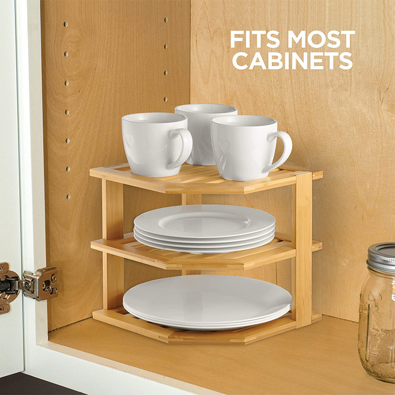 Wholesale Premium Bamboo 3 Tier Kitchen Cabinet Corner Storage Shelf Countertop Dish Plate Organizer And Storage Holder