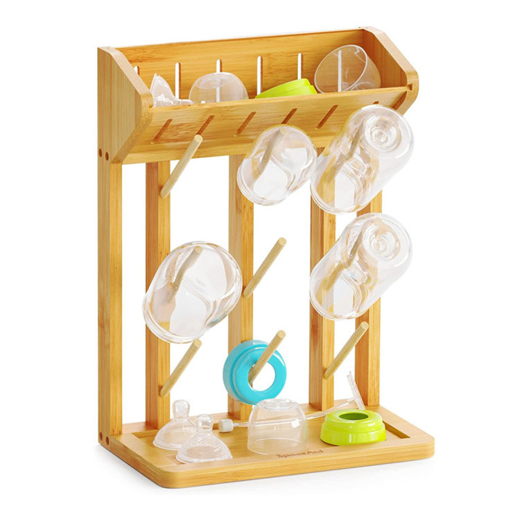 Space Saving Kitchen Bottles Holder Vertical Dryer Storage Accessories Portable Bamboo Baby Bottle Drying Rack