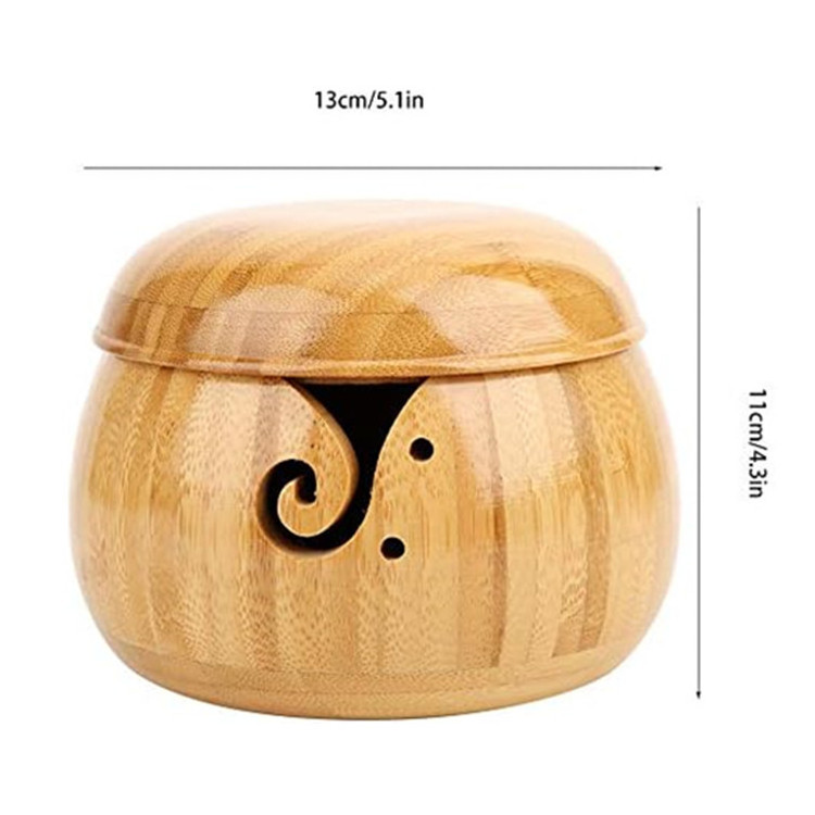 Round Bamboo Yarn Bowl Balls Dispenser Needle Sewing Kit Storage Handmade Knitting Yarn Holder Stand With Lid For Crochet