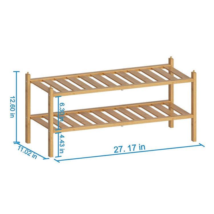 Boutique Wooden Shoe Rack Shelf 2 Tier Bamboo Stackable Shoe Storage Organizer For Living Room Entryway Hallway Closet