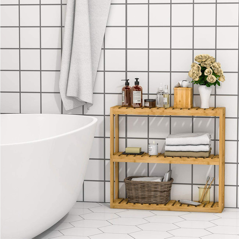 Adjustable Bamboo Bathroom Shelf Over Toilet Shower Caddy Hanging 3 Tier Wall Mounted Towel  Bath Accessory Organizer Rack