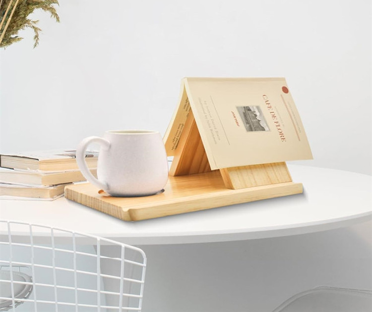 Office Desk Personalised Solid Wood Book Rest And Mug Stand Small Triangle Book Holder With Cup Holder