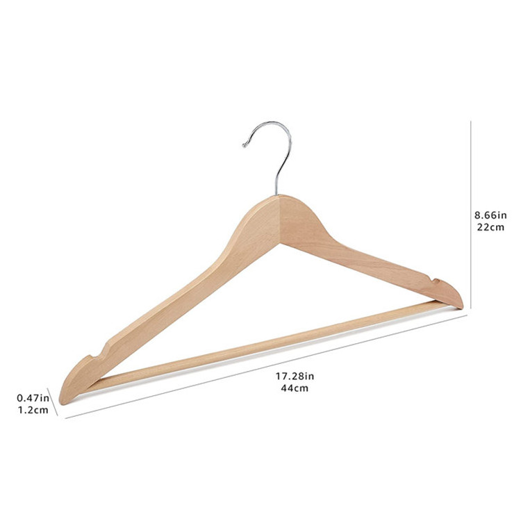 Bedroom Suit Hangers 360-Degree Rotatable Hook Natural Finishing Durable Solid Wooden Hangers For Clothes Jacket Shirt