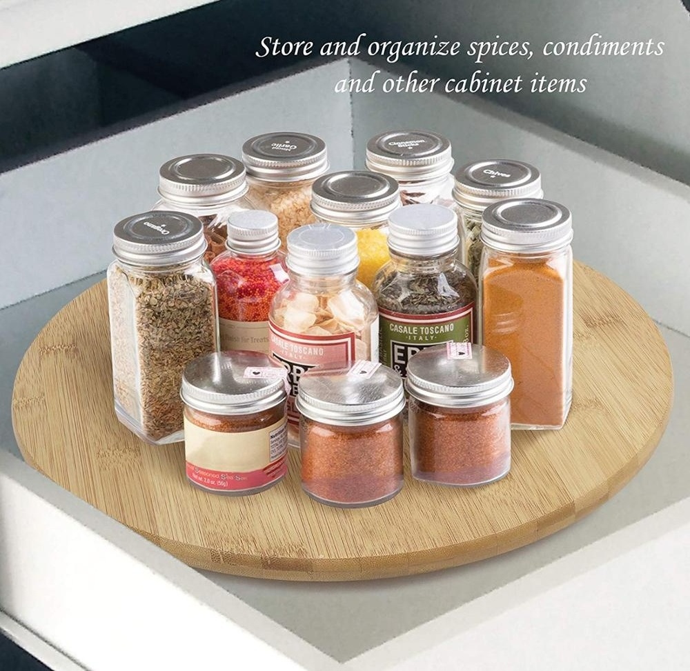 Kitchen Countertop Lazy Susan Organizer Wood Serving Platter  Bamboo Turntable Seasoning Herb Tray 360 Rotating Spice Rack