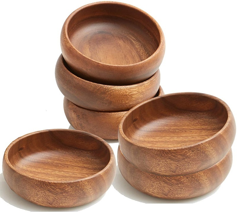 Wholesale Custom Rustic Acacia Wood Dough Bowls Set Snack Fruits Rice Soup Nuts Serving Handcrafted Wooden Fruit Salad Bowl