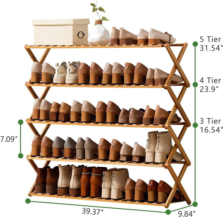 Modern Household Wood Shoe Display Holder Entryway Closet Organizer Portable Eco-Friendly Bamboo Foldable Shoe Rack Cabinet