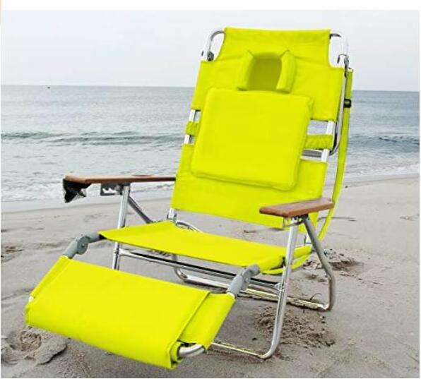 5 adjustable chair positions lightweight beach chair with wide wooden armrest