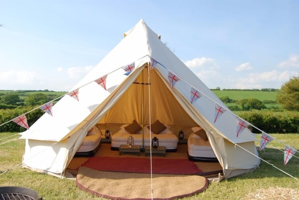 5M Fire Resistant Camping Durable Waterproof Beige Canvas Bell Tent