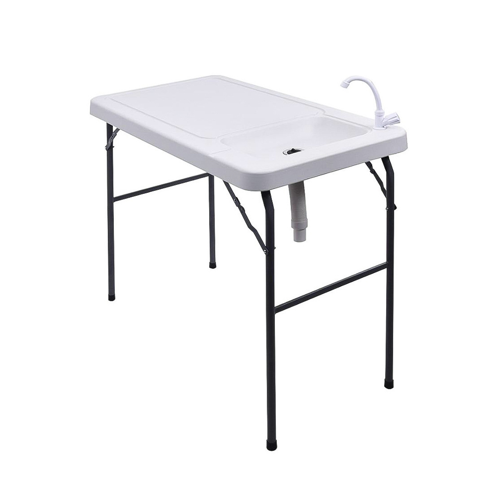 Fish cleaning cutting plastic camping table with sink