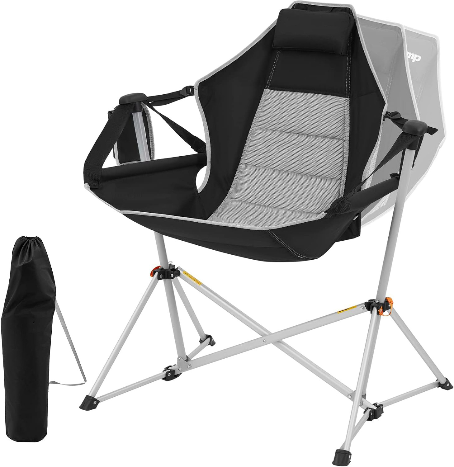 Outdoor Hammock Camping Chair Aluminum Alloy Adjustable Back Swinging Chair Folding Rocking Chair Pillow Cup Holder Recliner