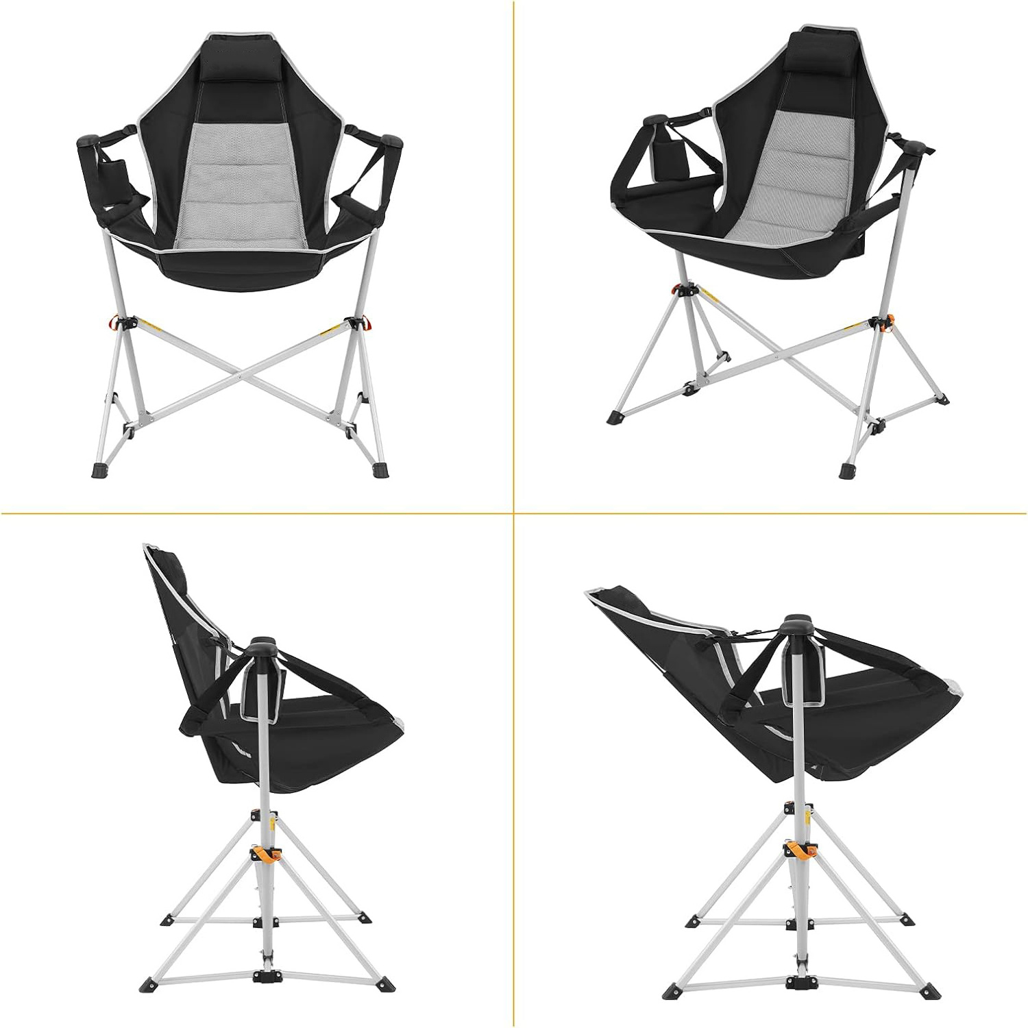 Outdoor Hammock Camping Chair Aluminum Alloy Adjustable Back Swinging Chair Folding Rocking Chair Pillow Cup Holder Recliner