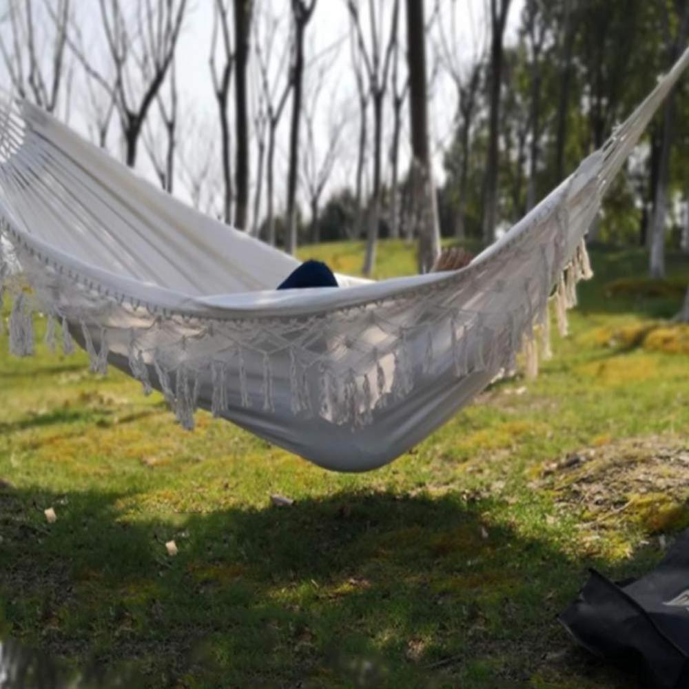 Cotton Hammock With Tassel Garden Yard Swing Bed Outdoor Hanging Chair