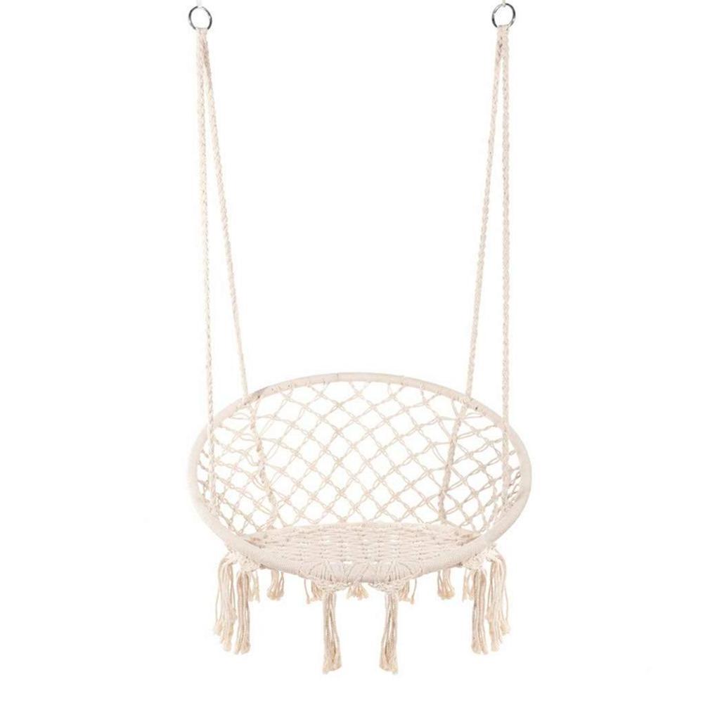 White macrame hammock outdoor swing chair with fringe