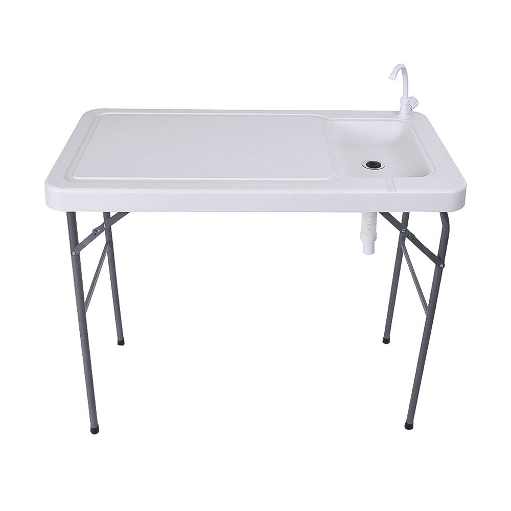 Fish cleaning cutting plastic camping table with sink