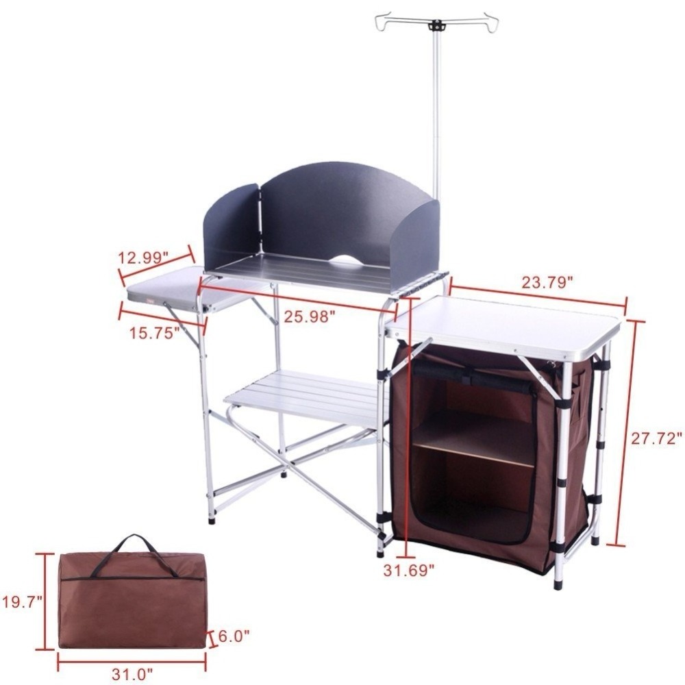 Outdoor Camping Aluminum Portable Kitchen Folding Cooking Station Table