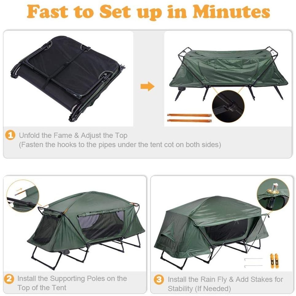 Single 1 person portable off ground popup camping sleeping folding outdoor bed tent