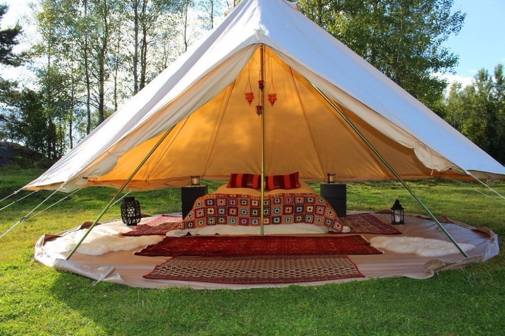 5M Fire Resistant Camping Durable Waterproof Beige Canvas Bell Tent