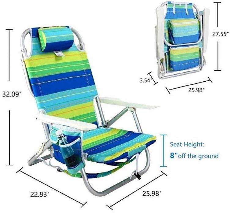 5 Positions Lay Flat Backpack cheap Beach Camping Chair with adjustable Pillow