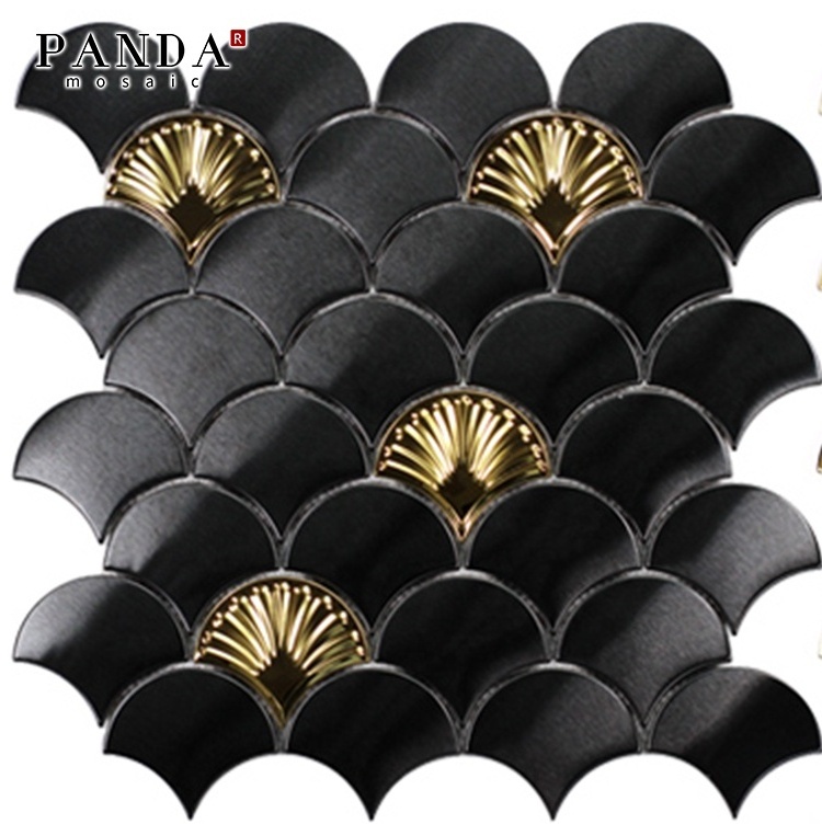 Luxury Wall Tiles Decorative Stainless Steel Brushed black and Gold Metal Mosaic For Backsplash