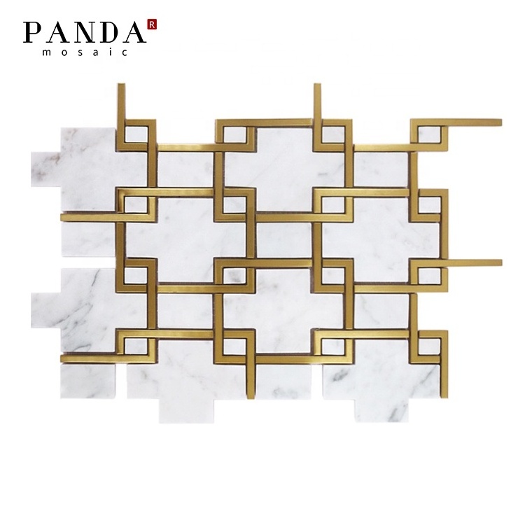 Hot Sale Environmental Protection Art Marble Mosaic Inlay Joint White Gold Delicate Texture Bathroom Mosaic Tile