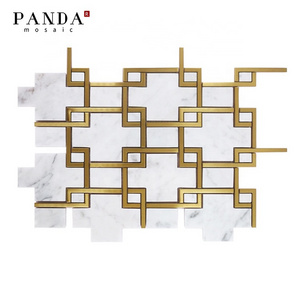 Hot Sale Environmental Protection Art Marble Mosaic Inlay Joint White Gold Delicate Texture Bathroom Mosaic Tile