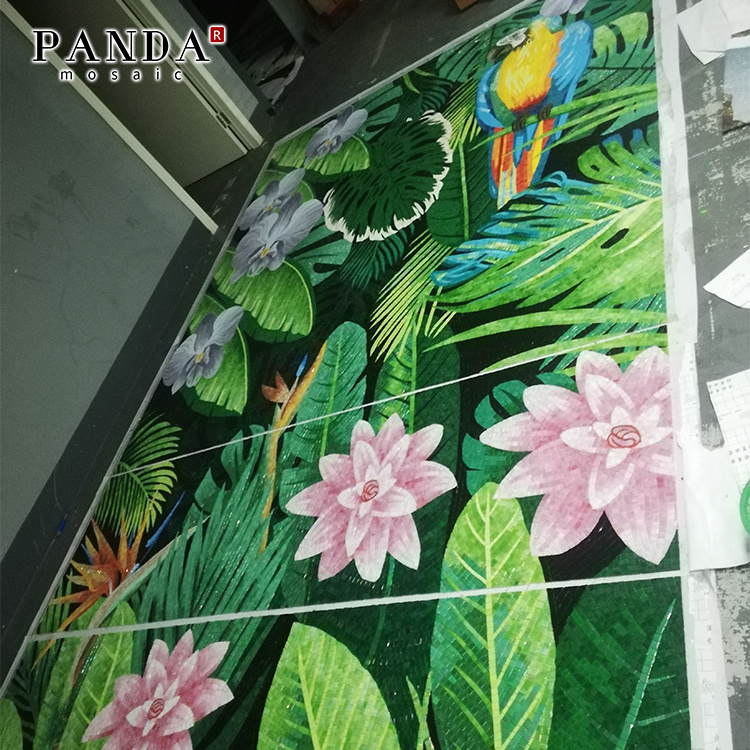 Customized Flower Bird Pattern Gold Cutting Mosaic Mural For Wall And Floor Decor Murals Mosaic For Kitchen