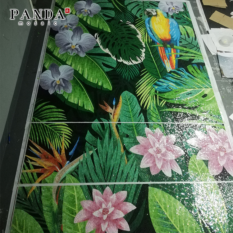 Customized Flower Bird Pattern Gold Cutting Mosaic Mural For Wall And Floor Decor Murals Mosaic For Kitchen