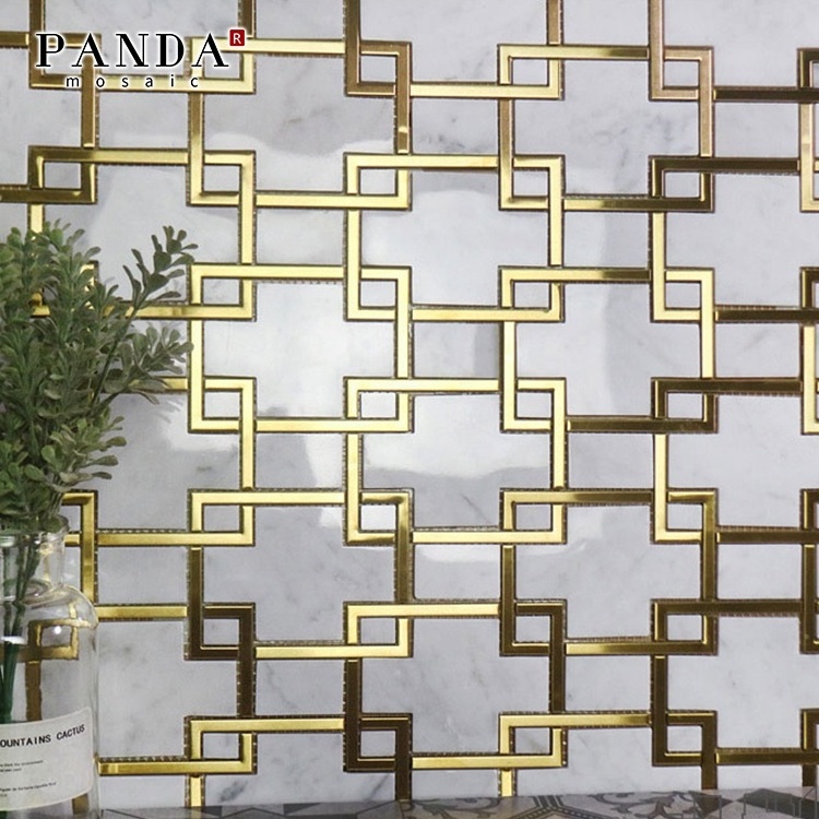 Hot Sale Environmental Protection Art Marble Mosaic Inlay Joint White Gold Delicate Texture Bathroom Mosaic Tile