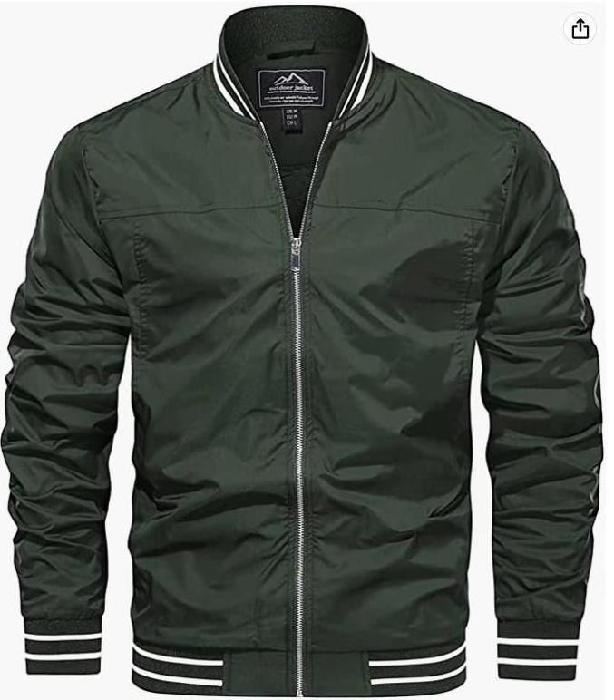 Men's Bomber Jackets Lightweight Windbreaker Spring Fall Full Zip Active Coat Outwear